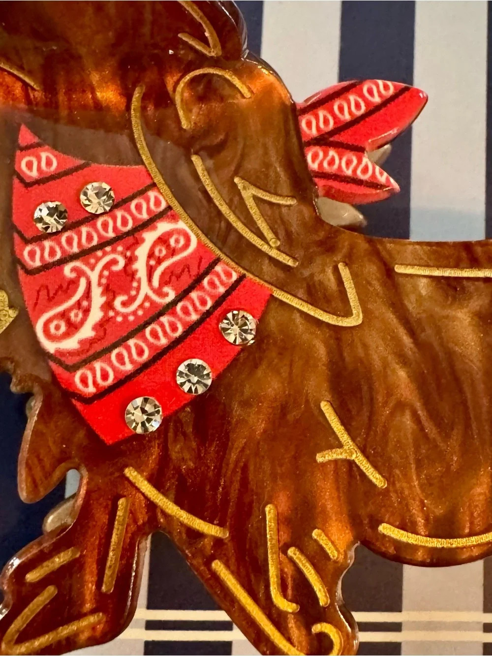 Piper Brown Dachshund Hair Clip With Red Rhinestone Bandana